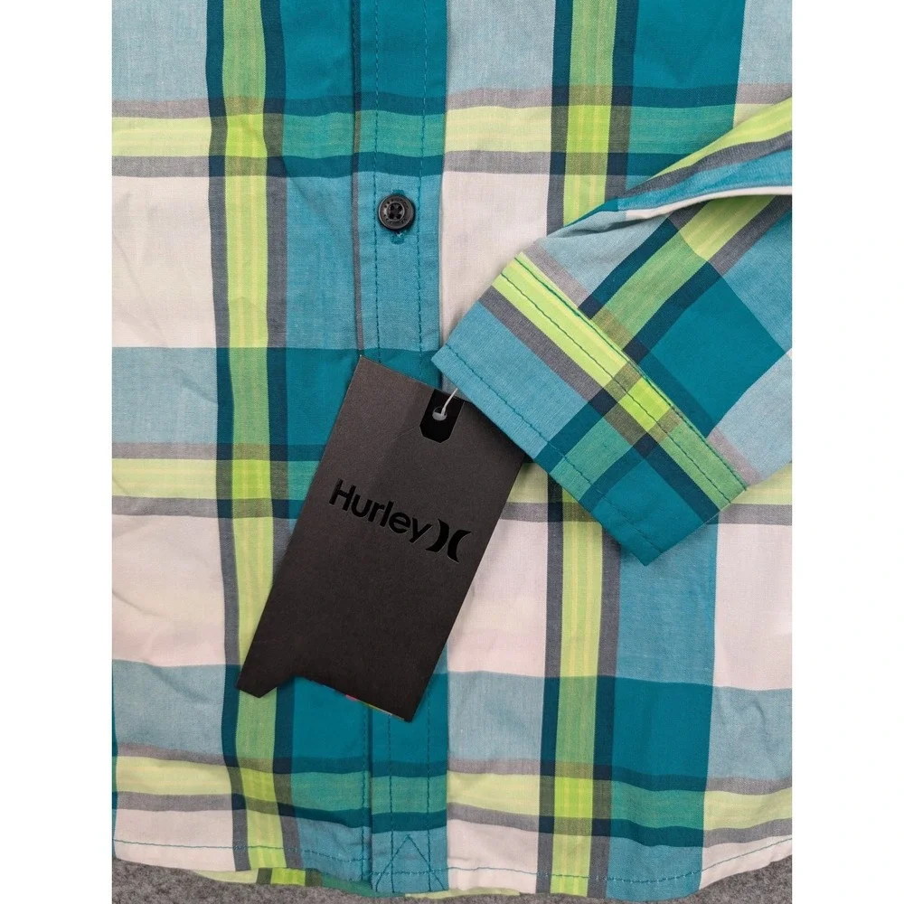 Hurley Kids Teal Green Plaid Long Sleeve Button Down Shirt‎ 4T NWT